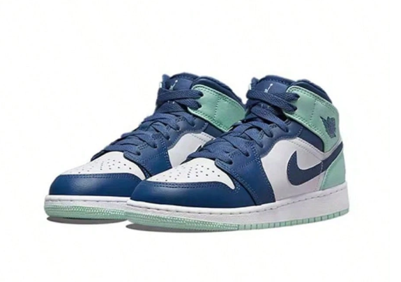 Nike Air Jordan 1 AJ1 Mid GS Mystic Navy Mint Foam Shoes 554725-413